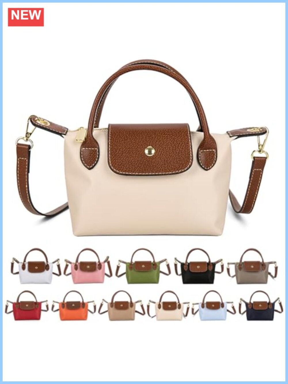 Mini Crossbody Bag PU Leather Nylon Dual Handle Adjustable Strap Small Purse